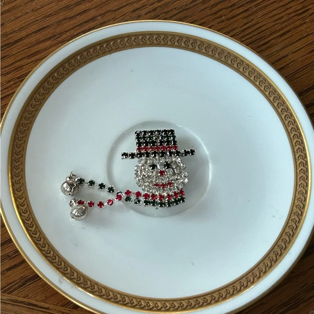 Vintage Rhinestone Snowman Brooch